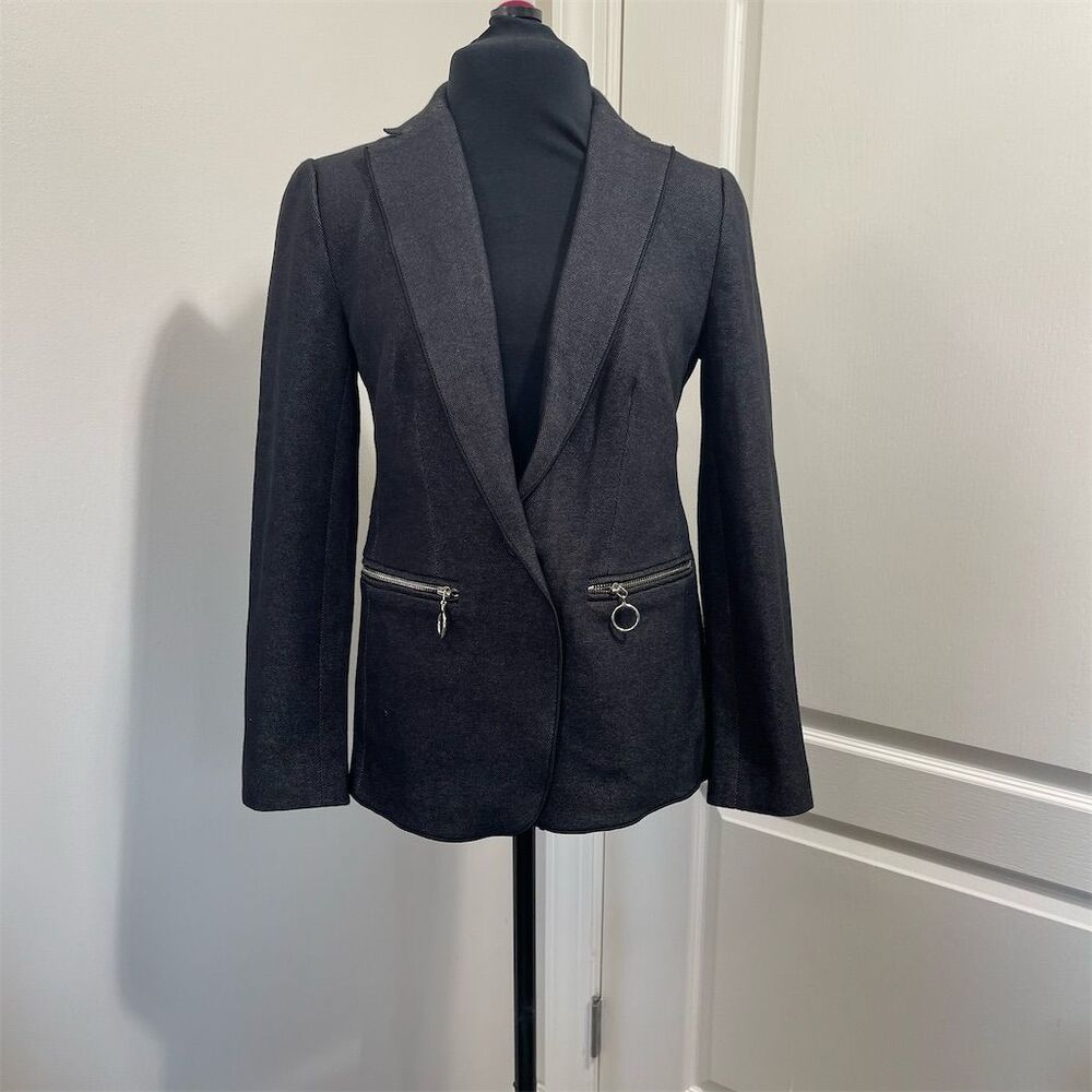 Ann Taylor Petite Women's Lined Black Blazer with Zipper Pockets Size 0p SKU438